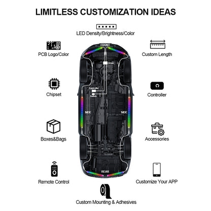 GreenFuchs | Unterbodenbeleuchtung Premium 3-Reihen RGBIC LED App  | Universal